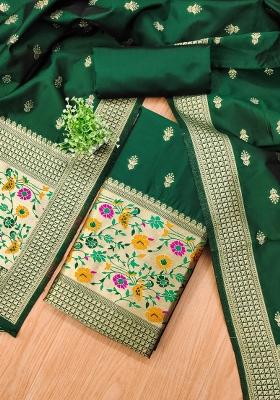 Green Motif Silk Kurta Set