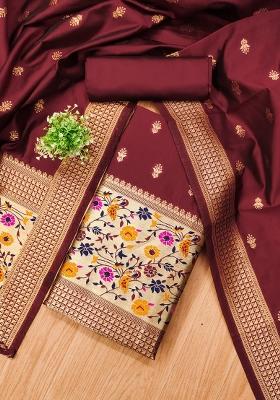 Maroon Motif Silk Kurta Set