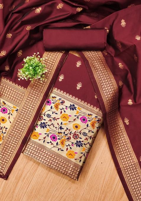 Maroon Motif Silk Kurta Set