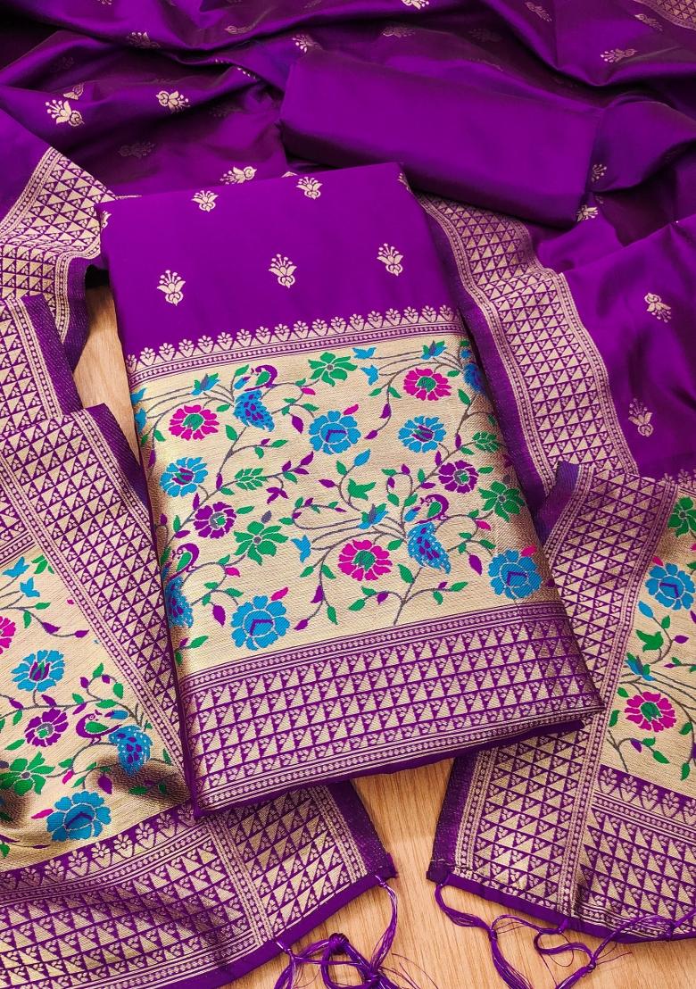 Purple Motif Silk Kurta Set - Indya