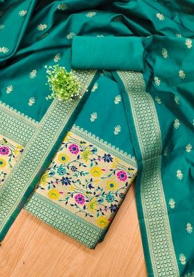 Teal Motif Silk Kurta Set