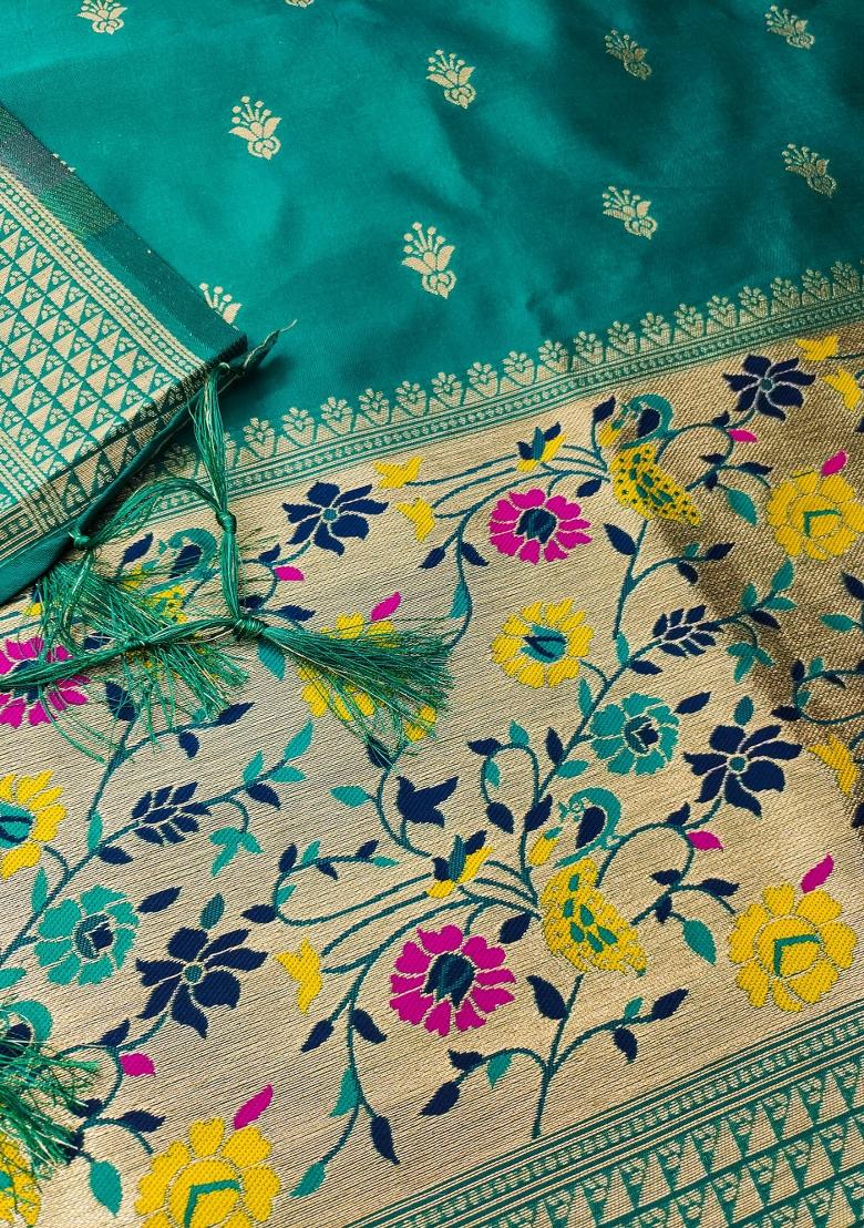 Teal Motif Silk Kurta Set - Indya