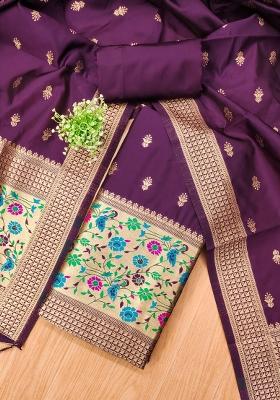 Wine Motif Silk Kurta Set