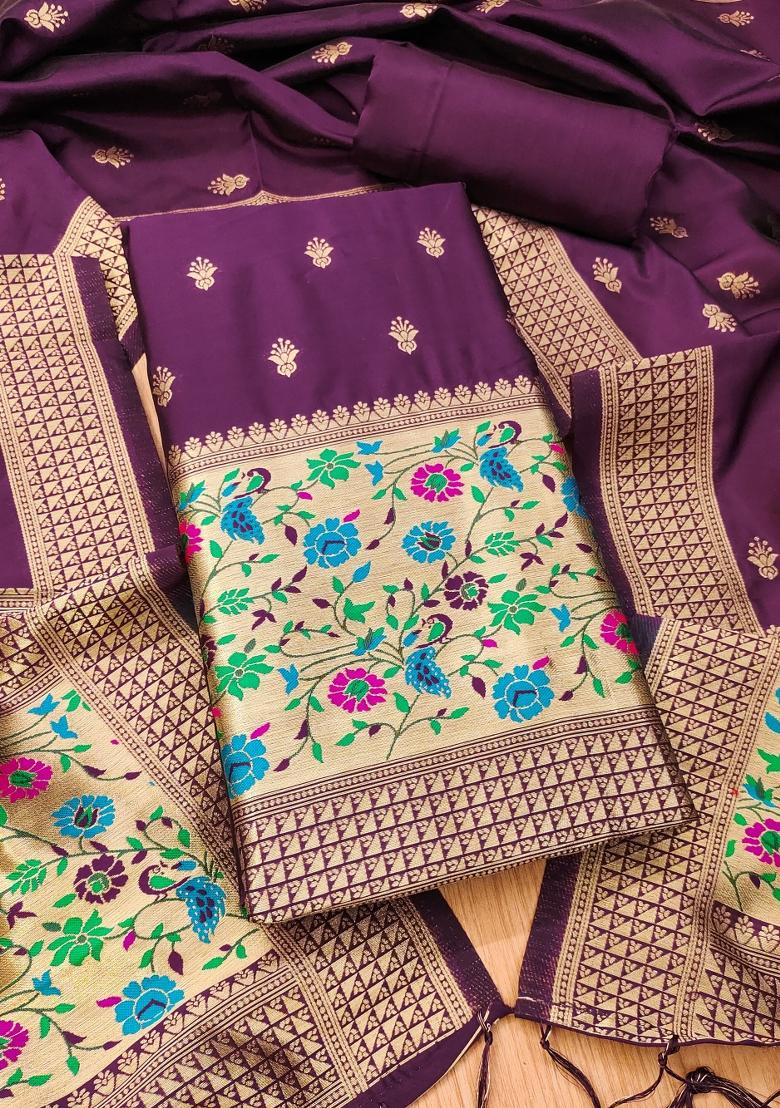 Wine Motif Silk Kurta Set - Indya