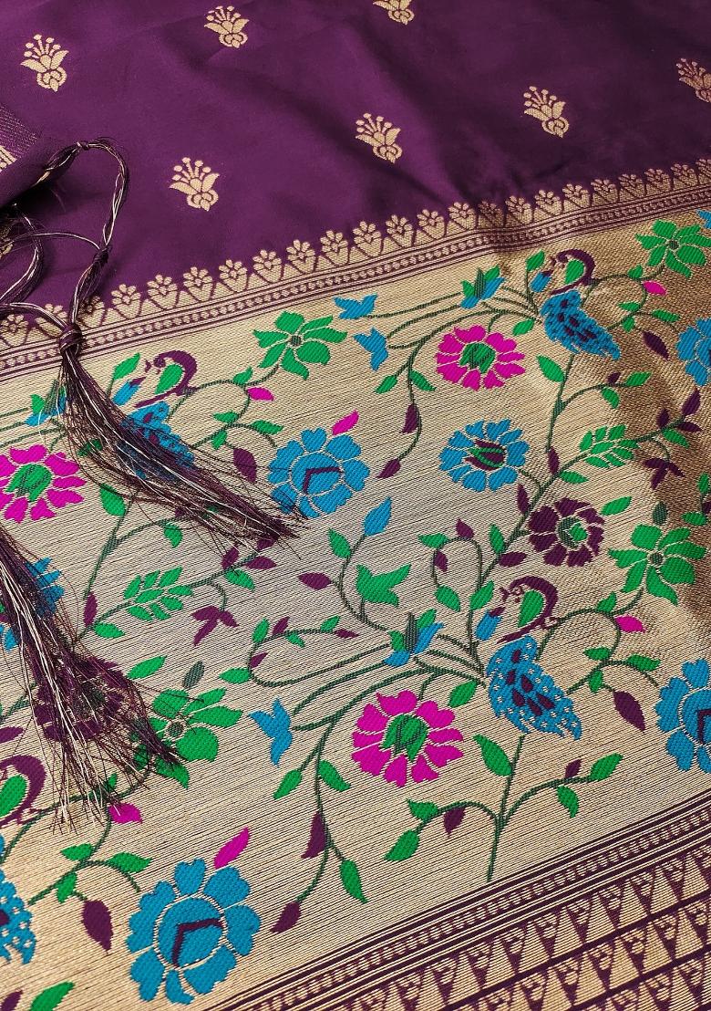 Wine Motif Silk Kurta Set - Indya