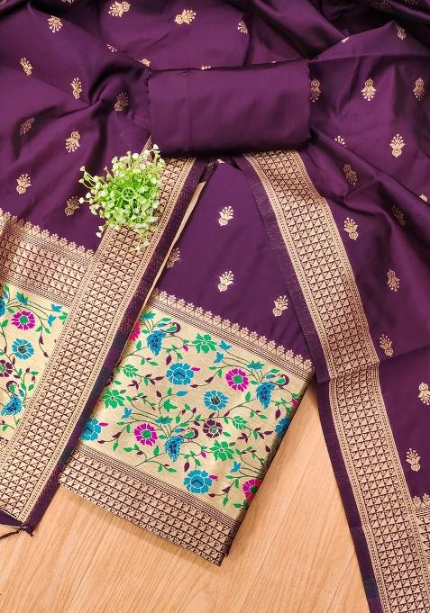 Wine Motif Silk Kurta Set