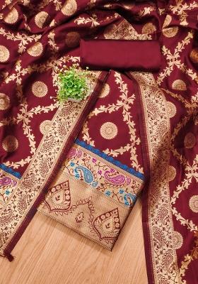 Maroon Motif Silk Kurta Set