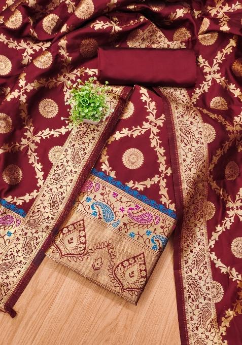 Maroon Motif Silk Kurta Set