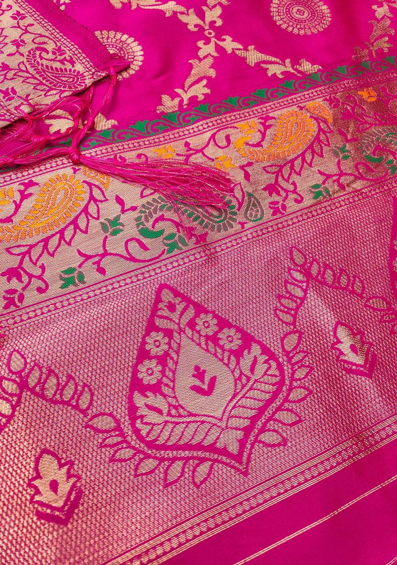 Pink Motif Silk Kurta Set - Indya