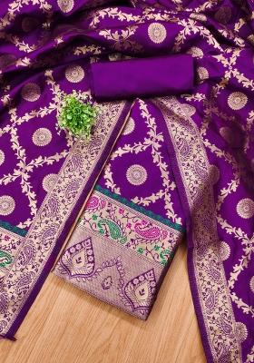Purple Motif Silk Kurta Set