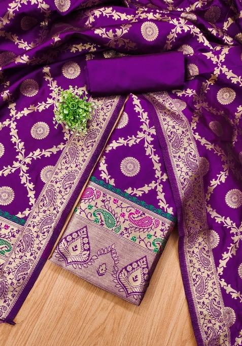 Purple Motif Silk Kurta Set