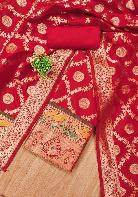 Red Motif Silk Kurta Set