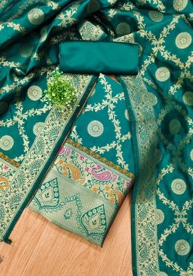 Teal Motif Silk Kurta Set