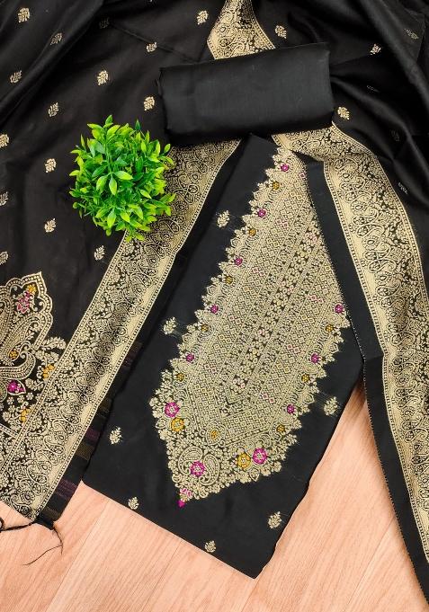 Black Motif Silk Kurta Set