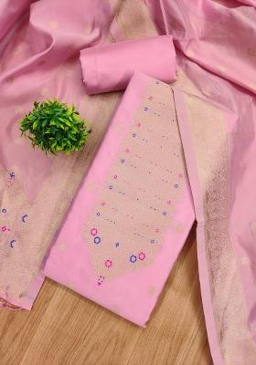 Baby Pink Motif Silk Kurta Set