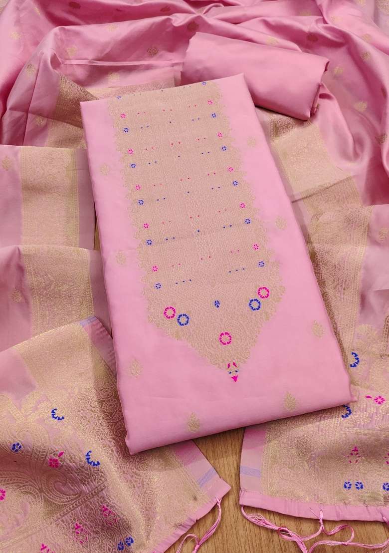 Baby Pink Embroidered Silk Blend Straight Kurta Set - Indya
