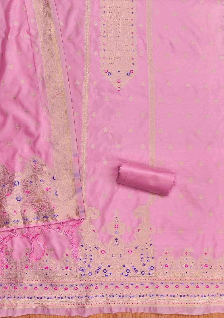 Baby Pink Embroidered Silk Blend Straight Kurta Set - Indya