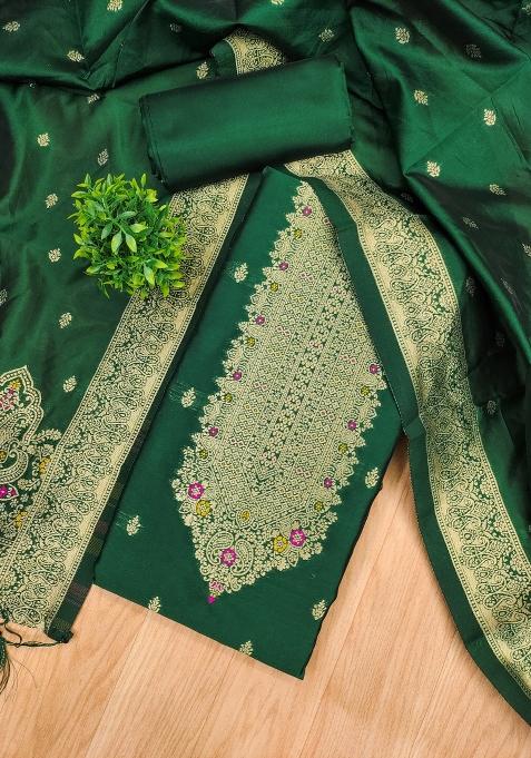 Green Motif Silk Kurta Set