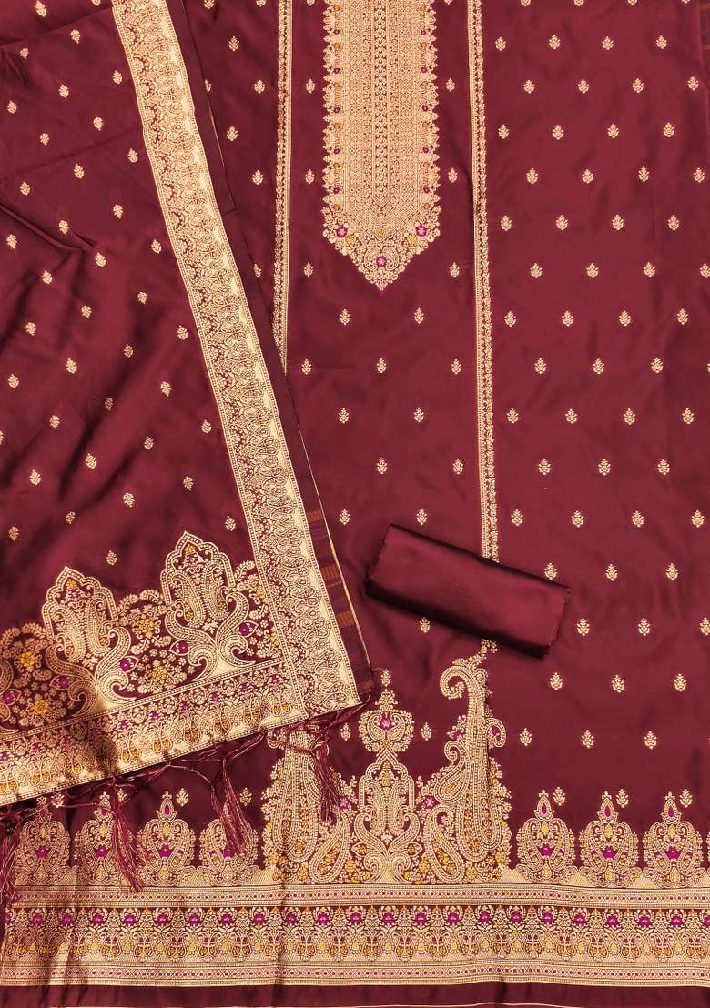 Maroon Embroidered Silk Blend Pakistani Suit Set - Indya
