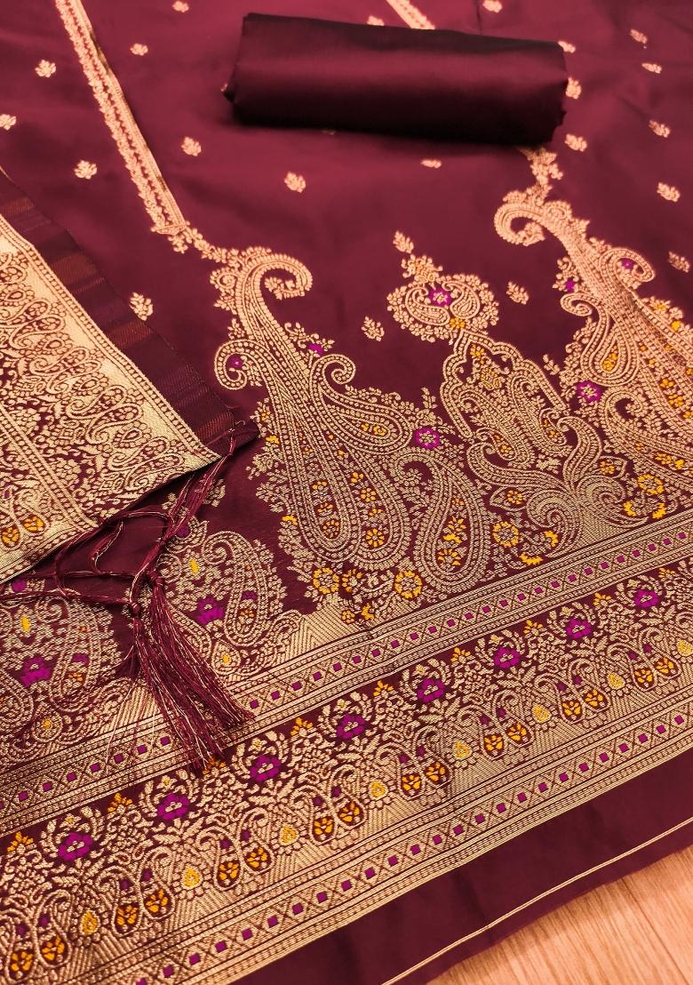 Maroon Motif Silk Kurta Set - Indya