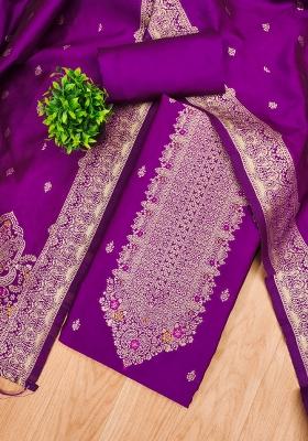 Purple Motif Silk Kurta Set