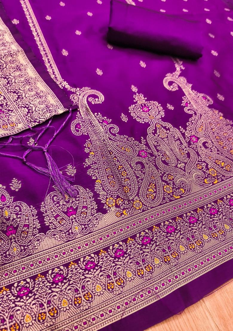 Purple Motif Silk Kurta Set - Indya