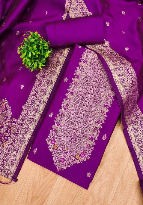 Purple Motif Silk Kurta Set