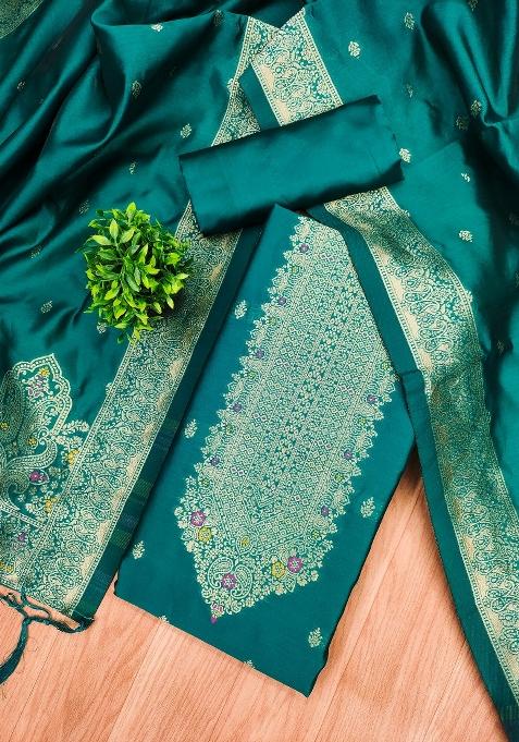 Rama Blue Motif Silk Kurta Set