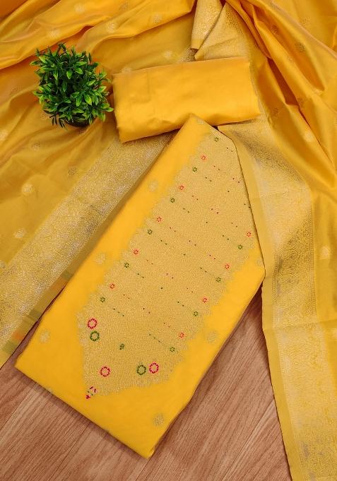 Yellow Motif Silk Kurta Set