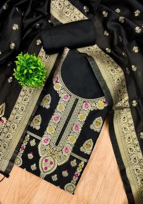 Black Motif Silk Kurta Set