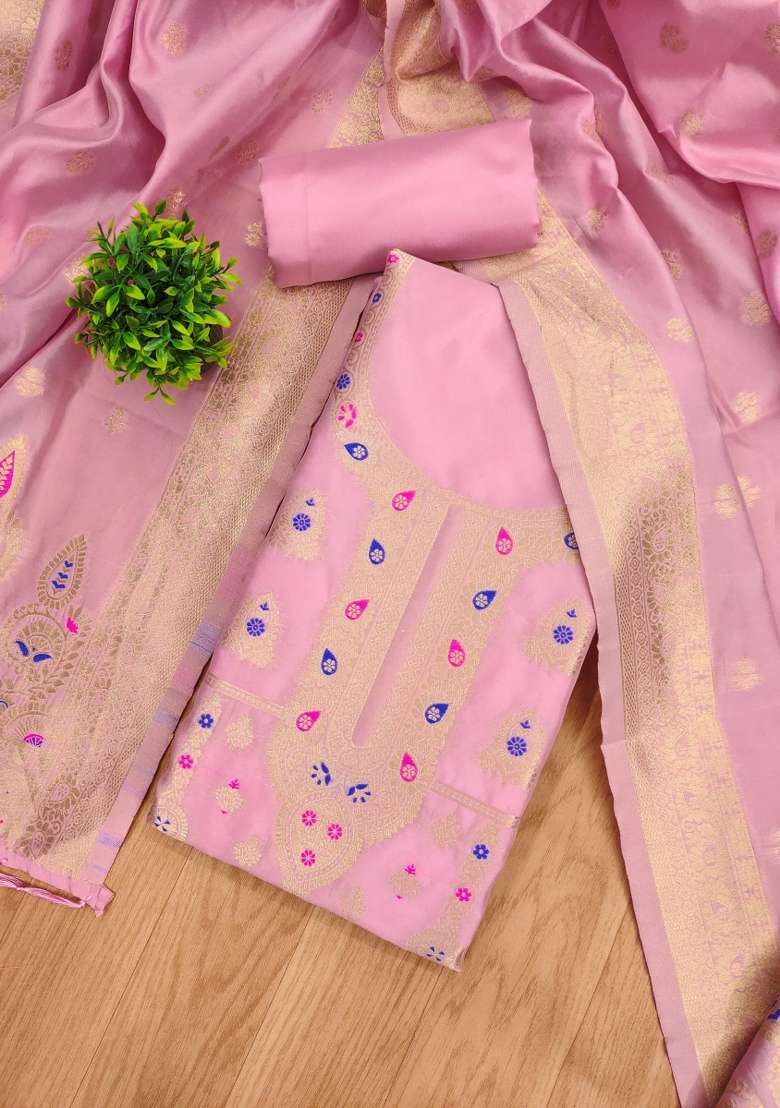 Baby Pink Jacquard Silk Blend Punjabi Suit - Indya