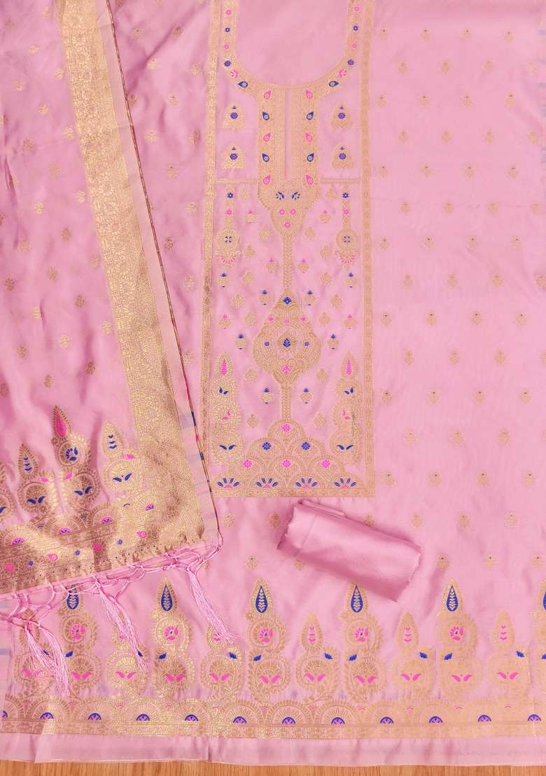 Baby Pink Jacquard Silk Blend Punjabi Suit - Indya