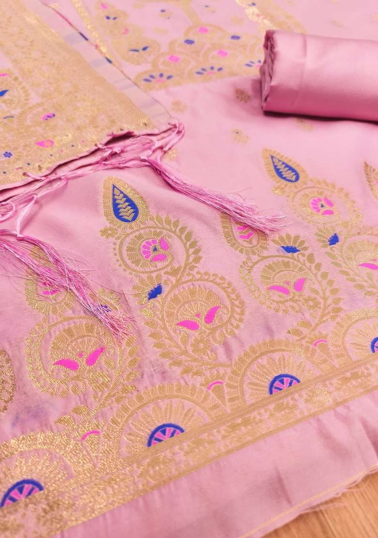 Baby Pink Jacquard Silk Blend Punjabi Suit - Indya