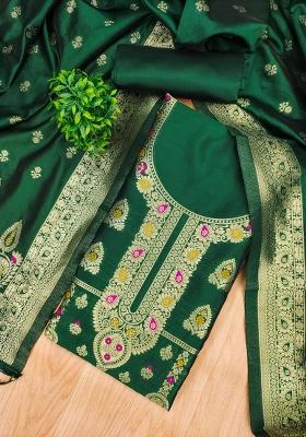 Green Motif Silk Kurta Set