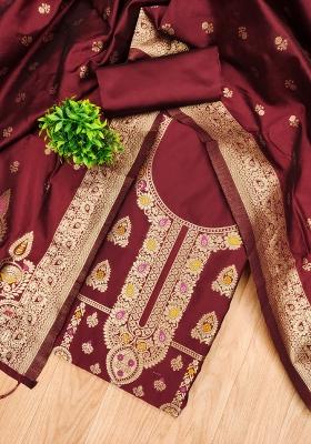 Maroon Motif Silk Kurta Set