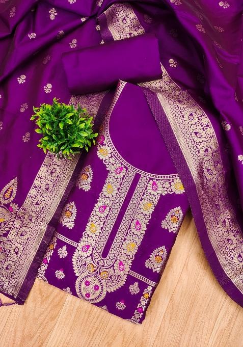 Purple Motif Silk Kurta Set