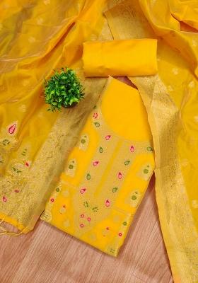 Yellow Motif Silk Kurta Set