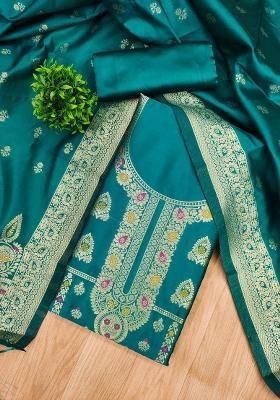 Rama Blue Motif Silk Kurta Set