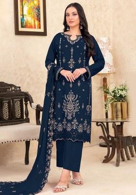 Navy Blue Embroidery Velvet Pakistani Salwar Kameez