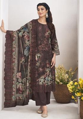 Brown Digital Printed Cotton Salwar Kameez