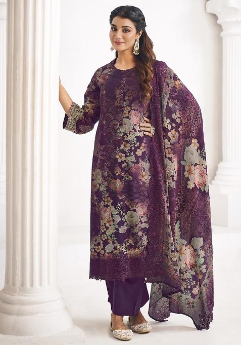 Purple Digital Printed Cotton Salwar Kameez