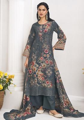 Navy Blue Digital Printed Cotton Salwar Kameez