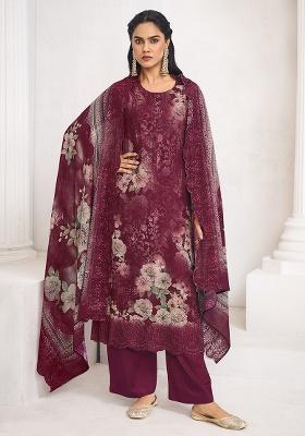 Maroon Digital Printed Cotton Salwar Kameez
