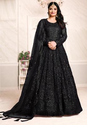 Black Embroidery NET Kurta Set