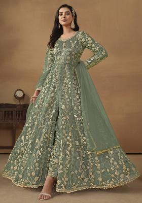 Light Green Embroidery NET Kurta Set