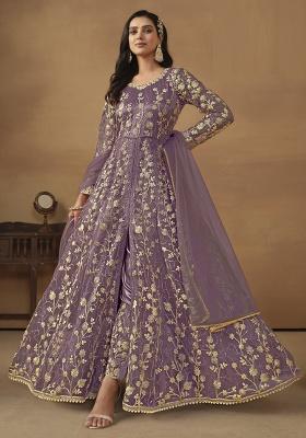 Lavender Embroidery NET Kurta Set