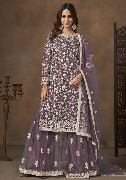 Lavender Embroidery NET Kurta Set