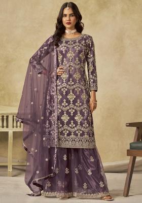 Lavender Embroidery NET Kurta Set