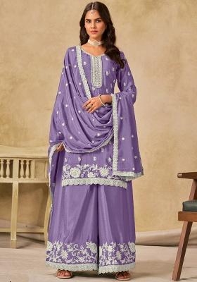 Lavender Embroidery Silk Kurta Set