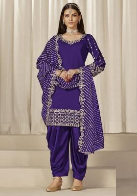 Violet Embroidery Silk Kurta Set